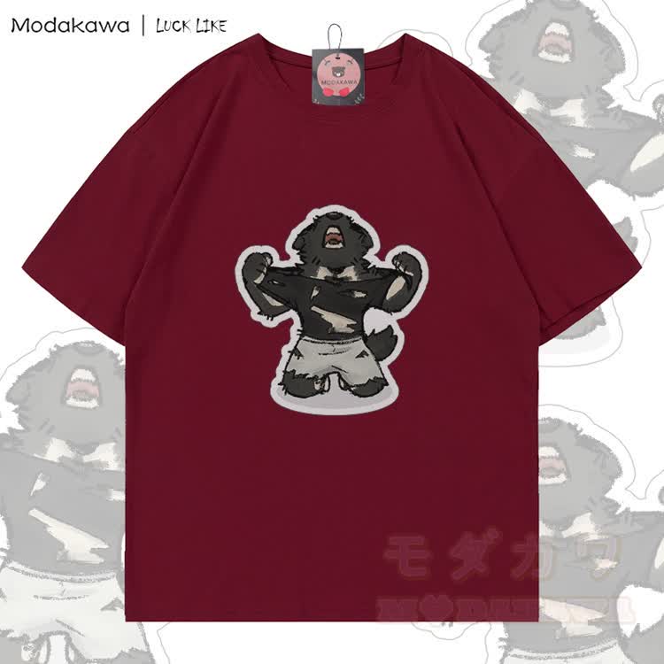 MODAKAWA X LUCK LIKE Tearing Clothes Porto Graphic 100% Cotton T-shirt - Red - 5XL - image 1