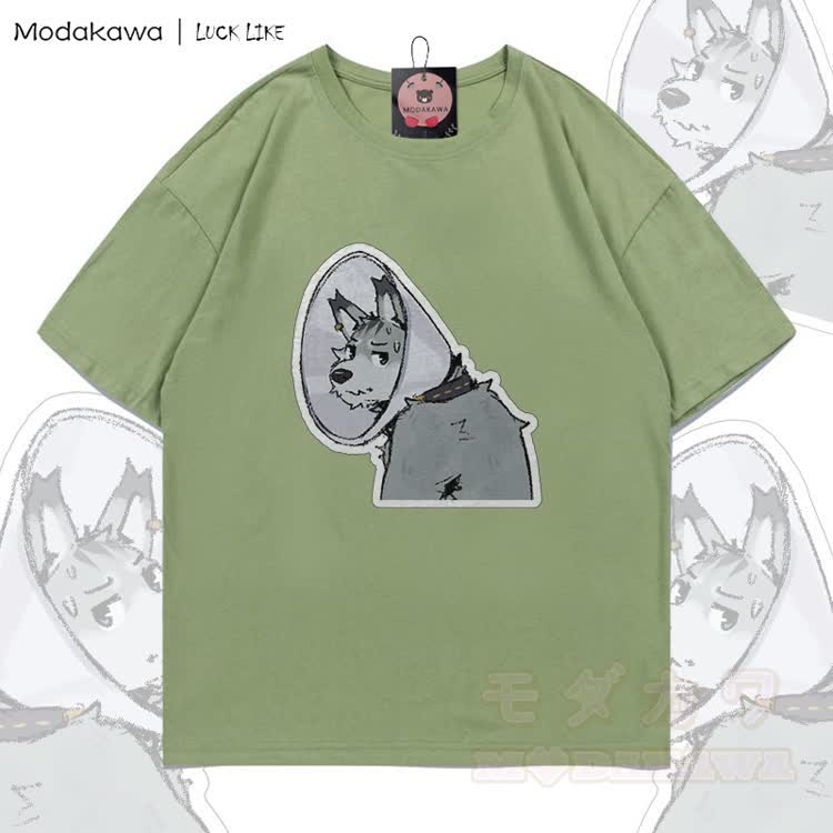 MODAKAWA X LUCK LIKE Collar Remy Graphic 100% Cotton T-shirt - Green - 5XL - image 4