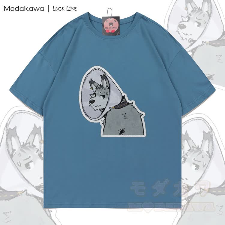 MODAKAWA X LUCK LIKE Collar Remy Graphic 100% Cotton T-shirt - Dark Grey Blue - 5XL - image 1