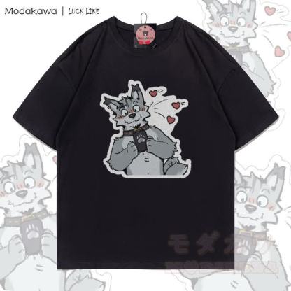 MODAKAWA X LUCK LIKE Cute Remy Phone Graphic 100% Cotton T-shirt - Black - 5XL - image 2