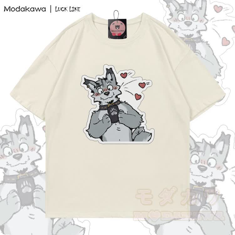 MODAKAWA X LUCK LIKE Cute Remy Phone Graphic 100% Cotton T-shirt - Light Beige - 5XL - image 1