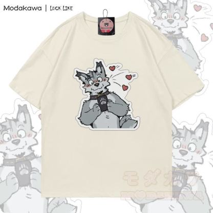 MODAKAWA X LUCK LIKE Cute Remy Phone Graphic 100% Cotton T-shirt - Light Beige - 5XL - image 1