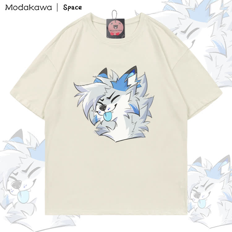 MODAKAWA X Space Barker Tongue Out Graphic 100% Cotton T-shirt - Light Beige - 5XL - image 2