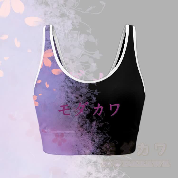 Sakura Graphic Crop Tank Sport Top Shorts Bikini Modakawa Matching Outfit - Purple Top - 5XL - image 2