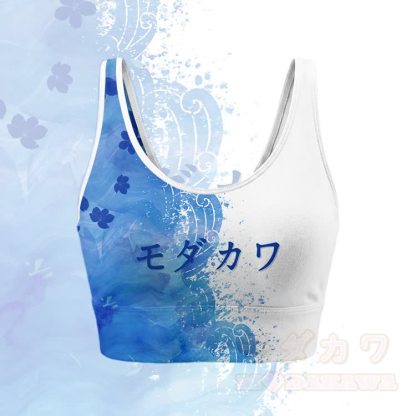 Floral Graphic Crop Tank Sport Top Shorts Bikini Modakawa Matching Outfit - Blue & White Top - 5XL - image 2