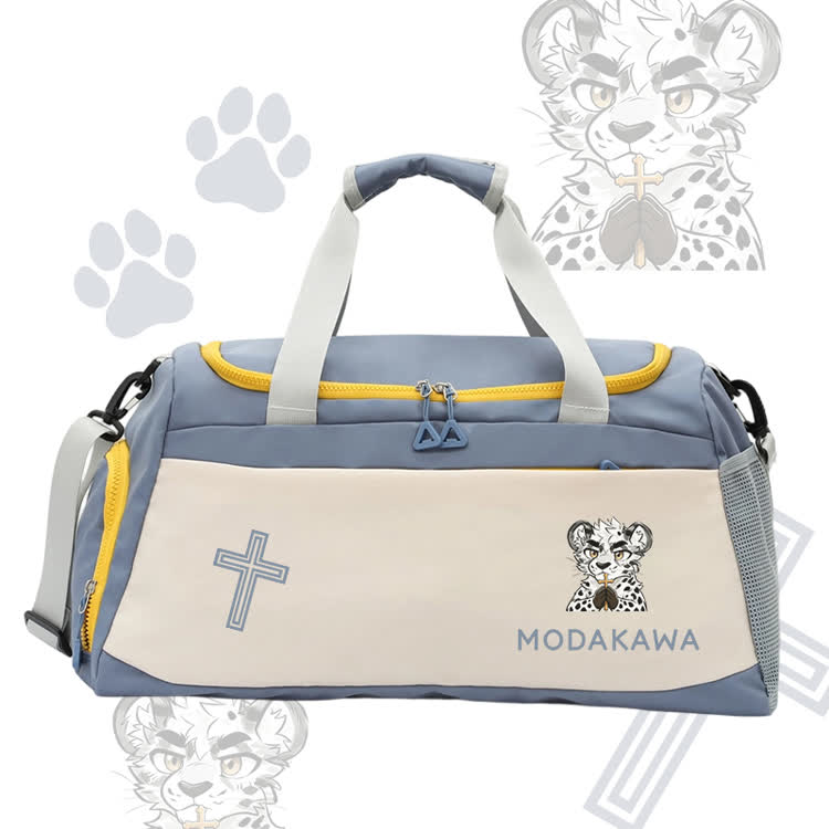 Leopard Holding Cross Graphic Modakawa Large Capacity Sports Gym Duffel Bag - Blue - 55*28*26 cm - image 2