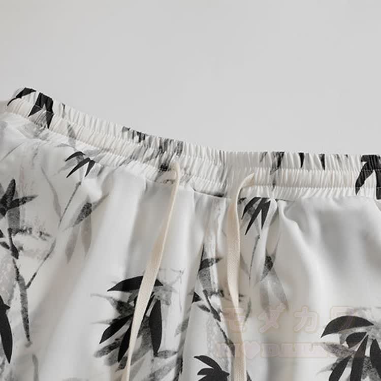 Ink Wash Bamboo Print Button-Up Shirt Shorts Set - image 7