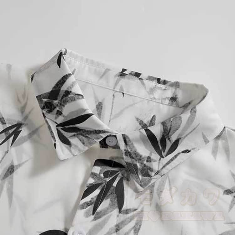Ink Wash Bamboo Print Button-Up Shirt Shorts Set - image 6