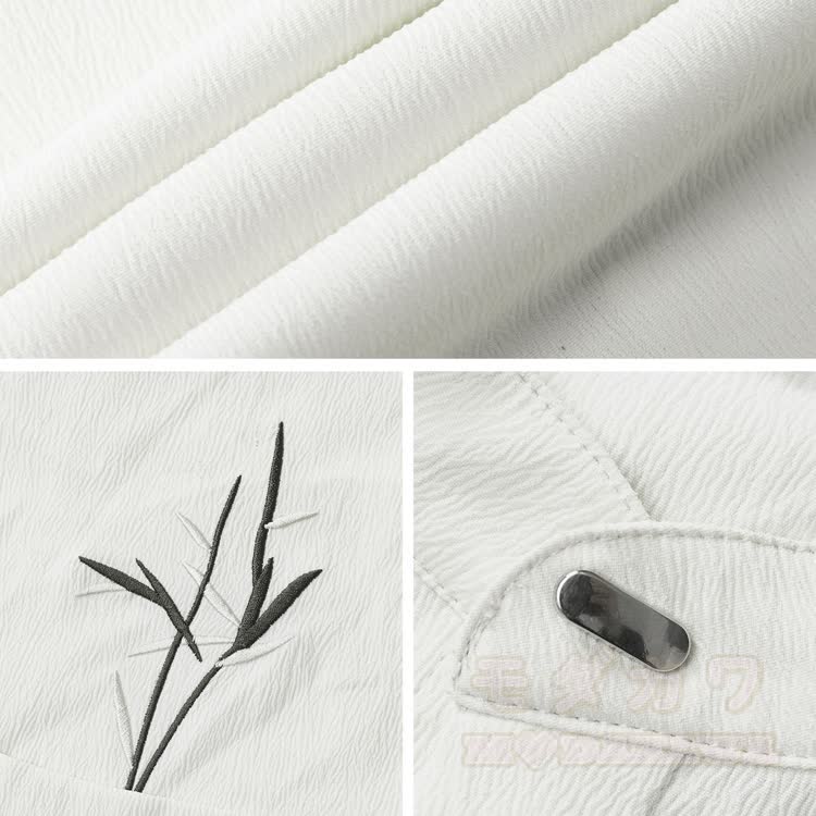 Bamboo Embroidered Mandarin Collar Button-Up Shirt - image 3