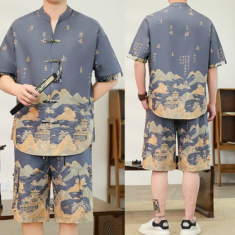 Vintage Print Vacation Frog Button Shirt Shorts Set - image 6