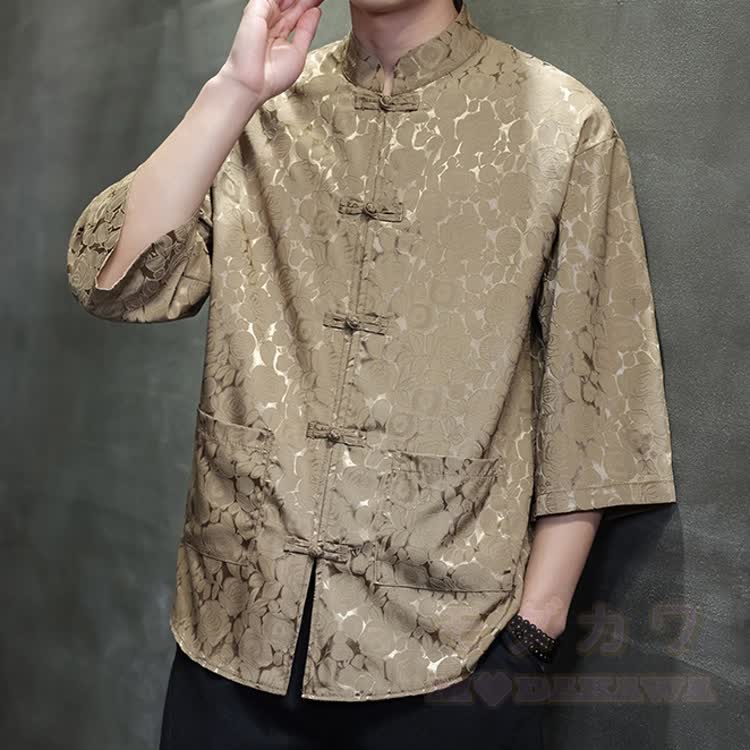 Oversized Dragon Jacquard Mandarin Collar Shirt - Rose Khaki - 5XL - image 8