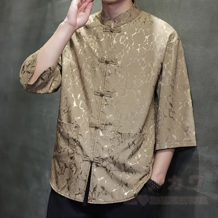 Oversized Dragon Jacquard Mandarin Collar Shirt - Rose Khaki - 5XL - image 8