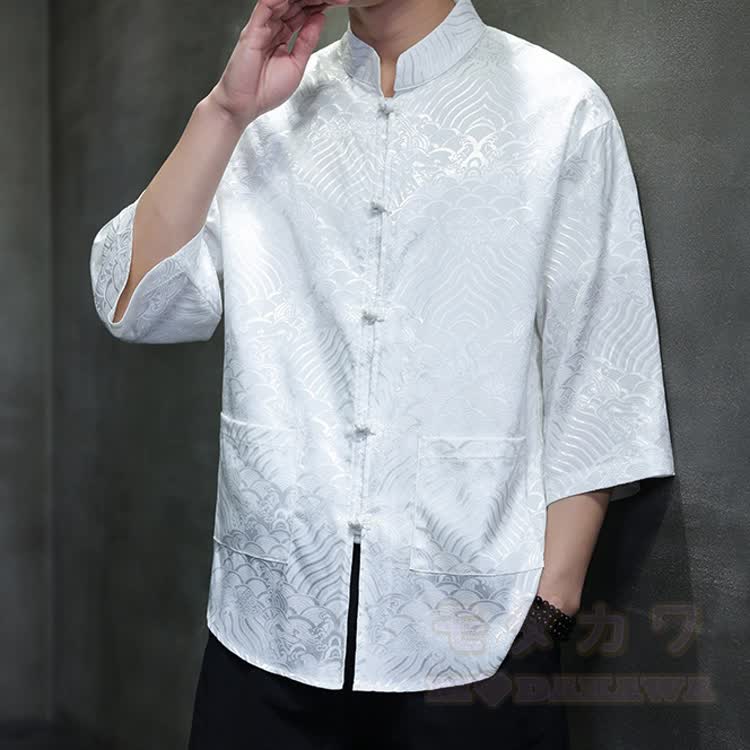 Oversized Dragon Jacquard Mandarin Collar Shirt - Cloud White - 5XL - image 3