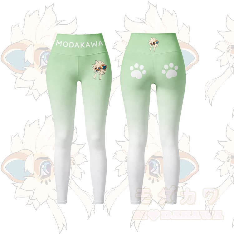 MODAKAWA X TiramisuRat Fluffy Rat Graphic Gradient Sports Bra Top Leggings Matching Outfit - Green Leggings - 5XL - image 9