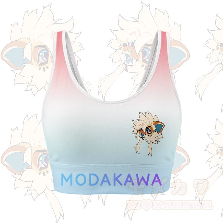 MODAKAWA X TiramisuRat Fluffy Rat Graphic Gradient Sports Bra Top Leggings Matching Outfit - Pink Top - 5XL - image 4