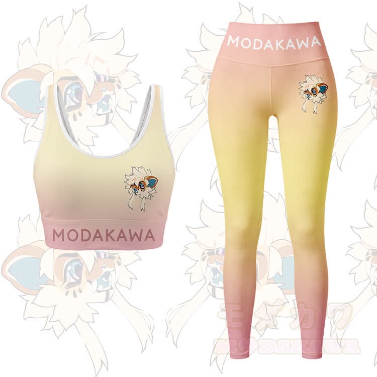 MODAKAWA X TiramisuRat Fluffy Rat Graphic Gradient Sports Bra Top Leggings Matching Outfit - Yellow Set - 5XL - image 10