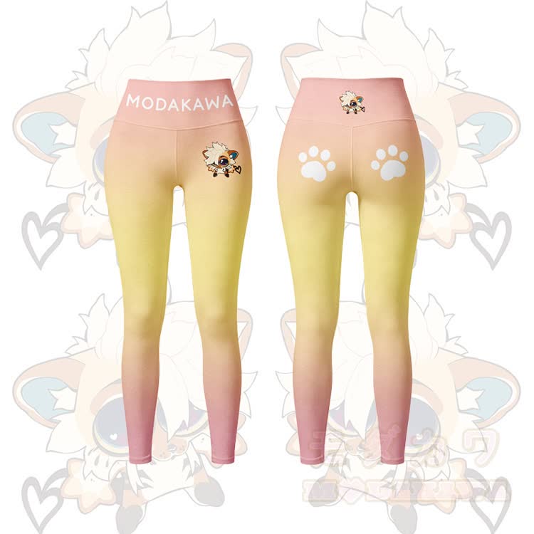 MODAKAWA X TiramisuRat Cute Rat Graphic Gradient Sports Bra Top Leggings Matching Outfit - Yellow Leggings - 5XL - image 7