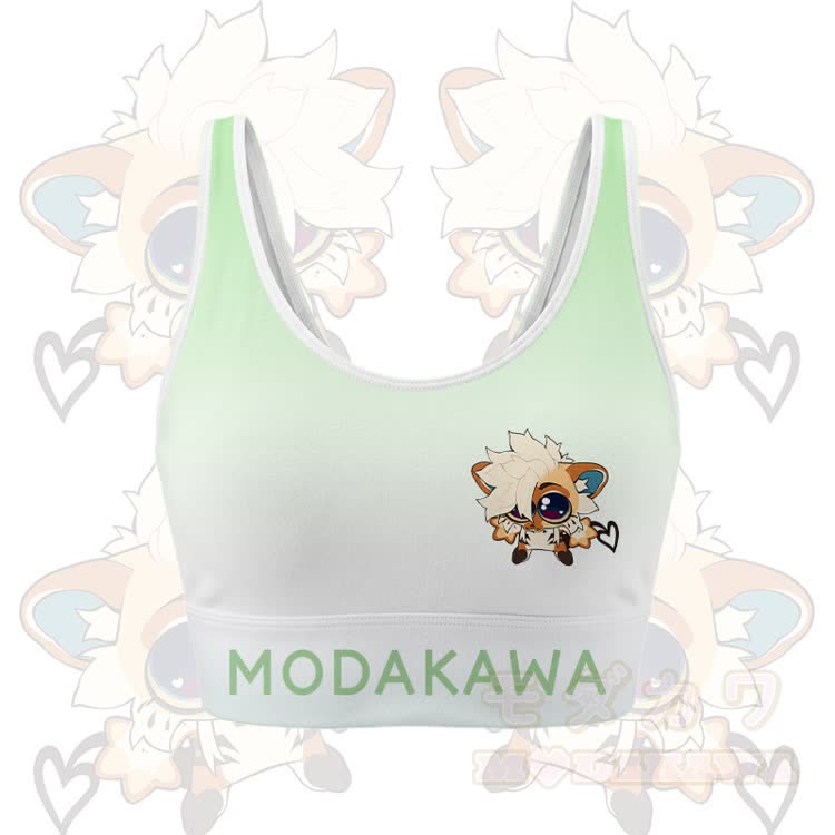 MODAKAWA X TiramisuRat Cute Rat Graphic Gradient Sports Bra Top Leggings Matching Outfit - Green Top - 5XL - image 2
