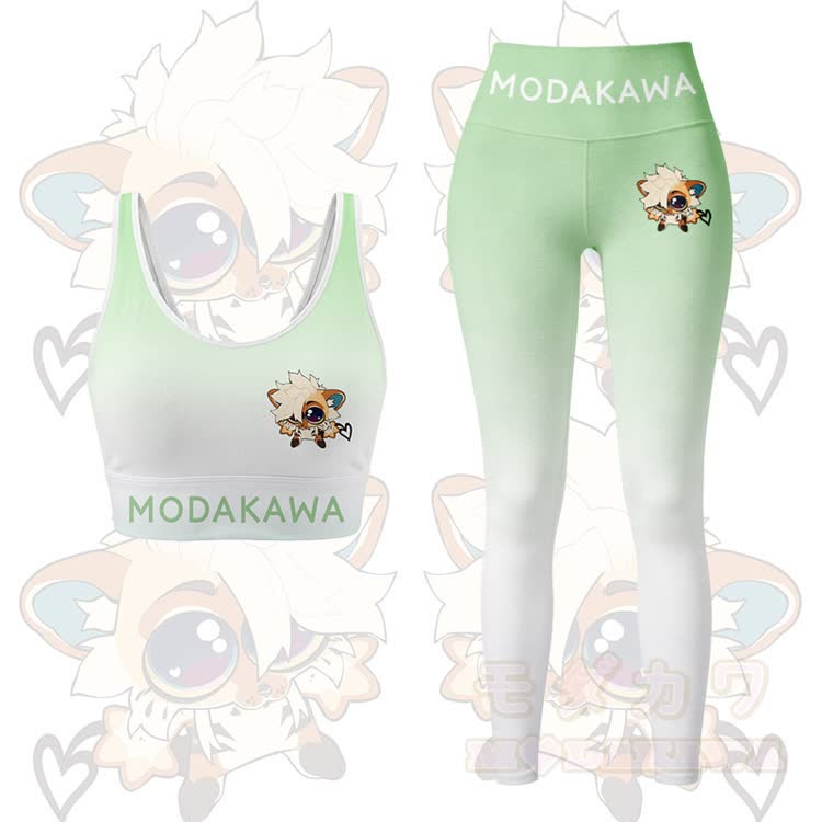 MODAKAWA X TiramisuRat Cute Rat Graphic Gradient Sports Bra Top Leggings Matching Outfit - Green Set - 5XL - image 10