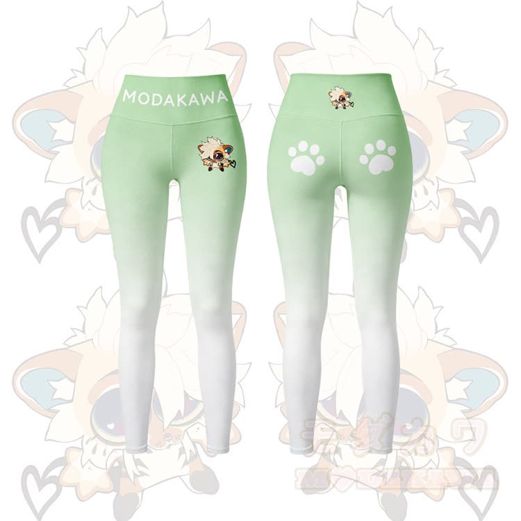 MODAKAWA X TiramisuRat Cute Rat Graphic Gradient Sports Bra Top Leggings Matching Outfit - Green Leggings - 5XL - image 6