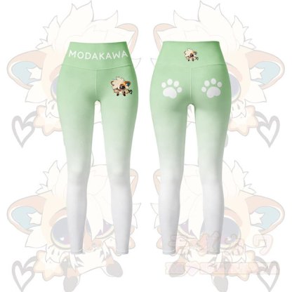 MODAKAWA X TiramisuRat Cute Rat Graphic Gradient Sports Bra Top Leggings Matching Outfit - Green Leggings - 5XL - image 6