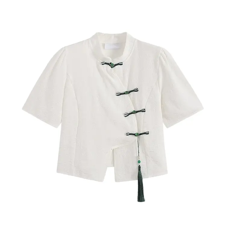 Tassel Frog Button Top with Layered Lace Mini Skirt - Top【Single】 - XL - image 2