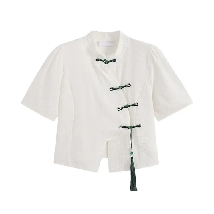Tassel Frog Button Top with Layered Lace Mini Skirt - Top【Single】 - XL - image 2