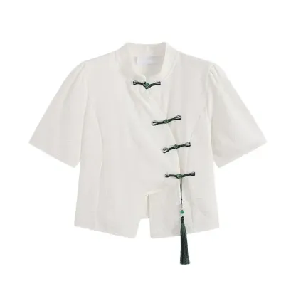 Tassel Frog Button Top with Layered Lace Mini Skirt - Top【Single】 - XL - image 2