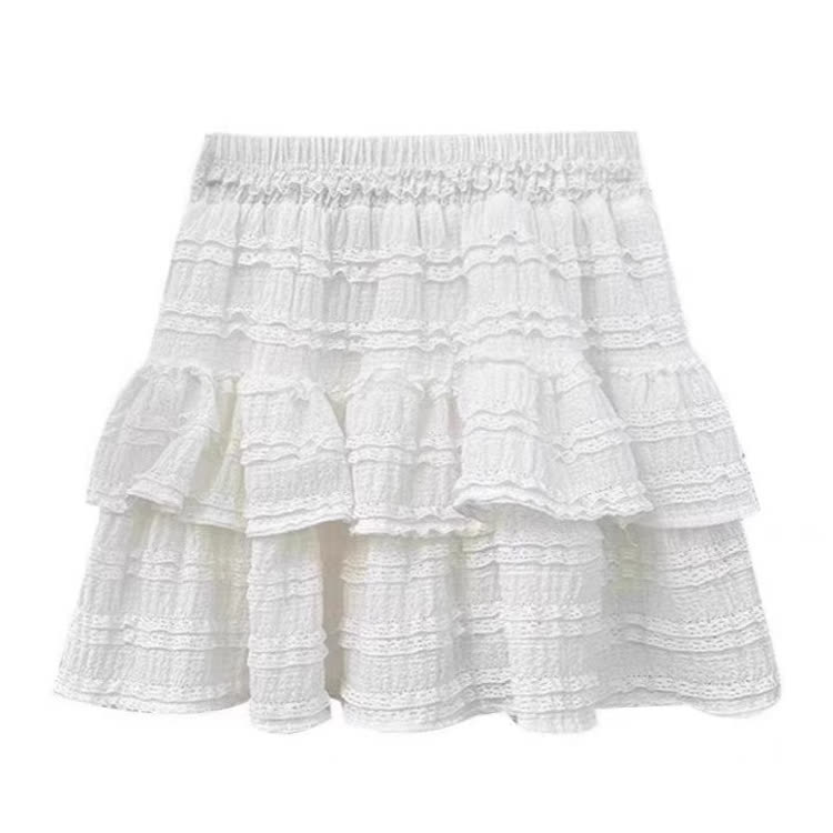 Tassel Frog Button Top with Layered Lace Mini Skirt - Skirt【Single】 - XL - image 3