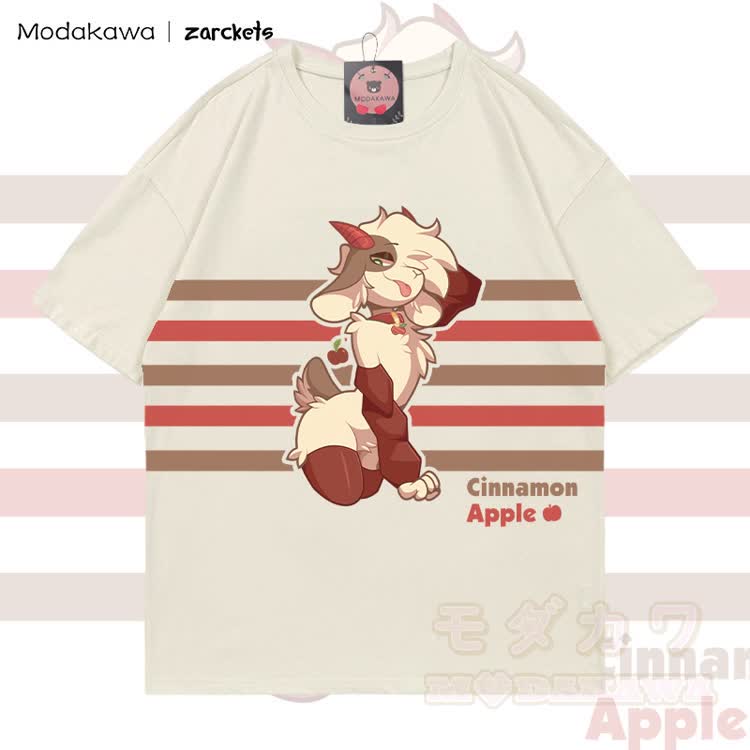 MODAKAWA X zarckets CINNAMON APPLE Goat Graphic 100% Cotton T-shirt - Light Beige - 5XL - image 2