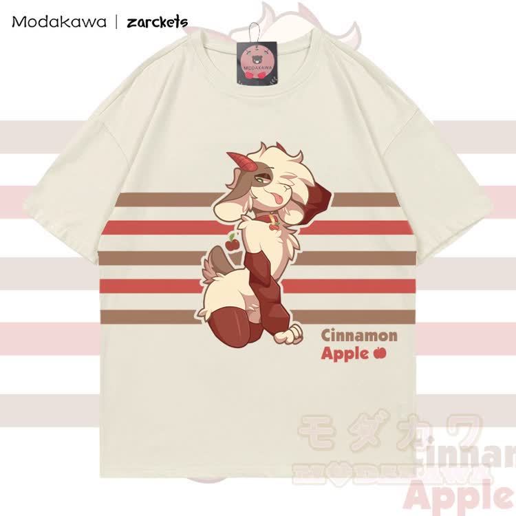 MODAKAWA X zarckets CINNAMON APPLE Goat Graphic 100% Cotton T-shirt - Light Beige - 5XL - image 2
