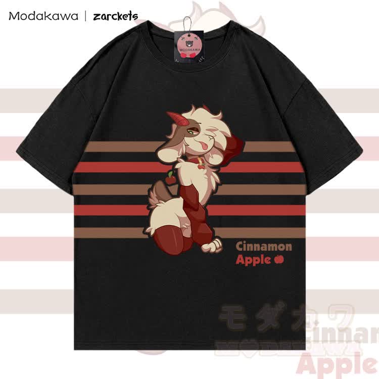 MODAKAWA X zarckets CINNAMON APPLE Goat Graphic 100% Cotton T-shirt - Black - 5XL - image 1