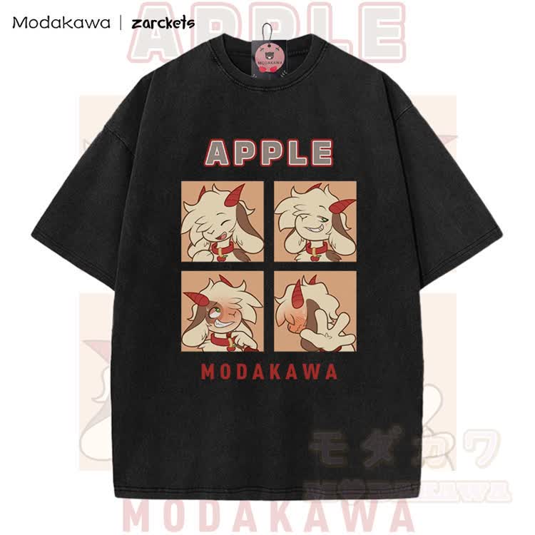 MODAKAWA X zarckets APPLE Goat Character Graphic Vintage Washed T-shirt - Black - 5XL - image 2