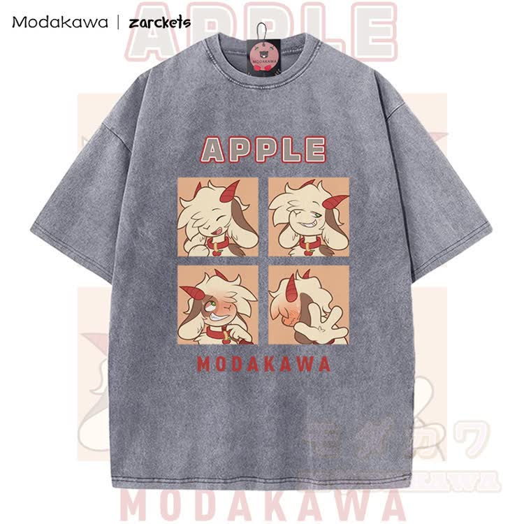 MODAKAWA X zarckets APPLE Goat Character Graphic Vintage Washed T-shirt - Grey - 5XL - image 1