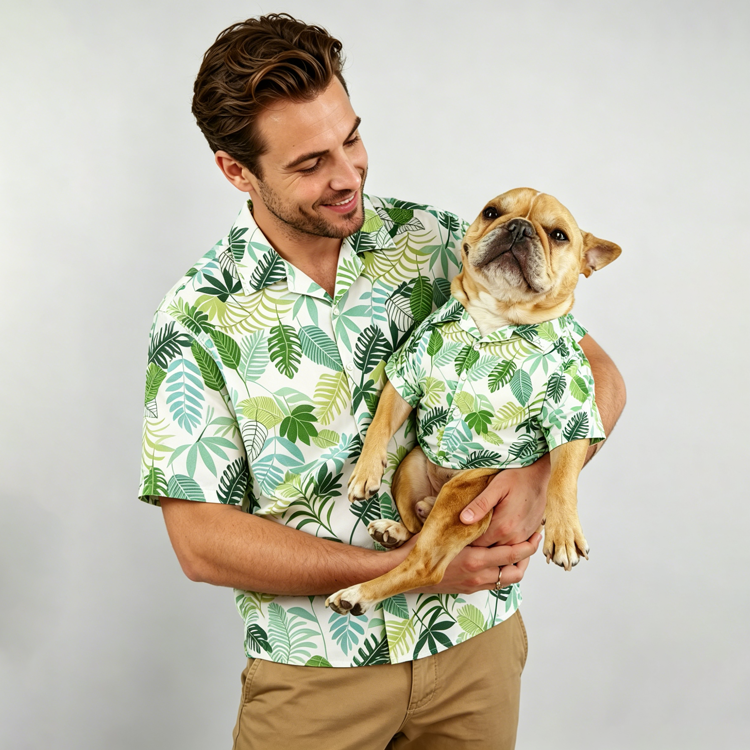 Tropical Leaf Shirt & Matching Dog Shirt - image 1