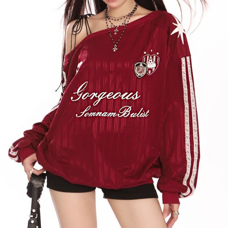 Oversized One Shoulder Long Sleeve - Red - 3XL - image 3