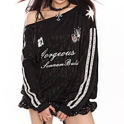 Oversized One Shoulder Long Sleeve - Black - 3XL - image 2