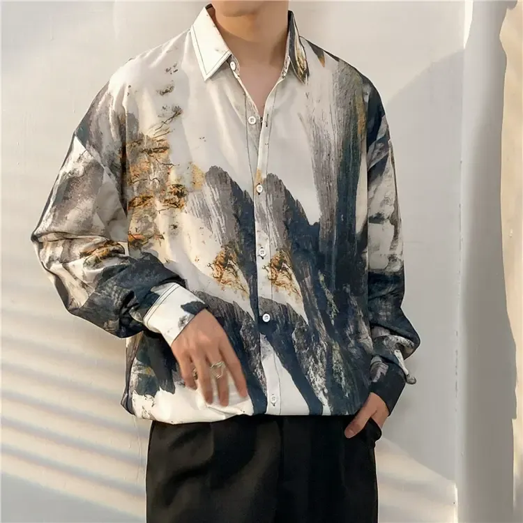 Men's Vintage Print Long Sleeve Button-Up Shirt - Multicolor AC - 3XL - image 30