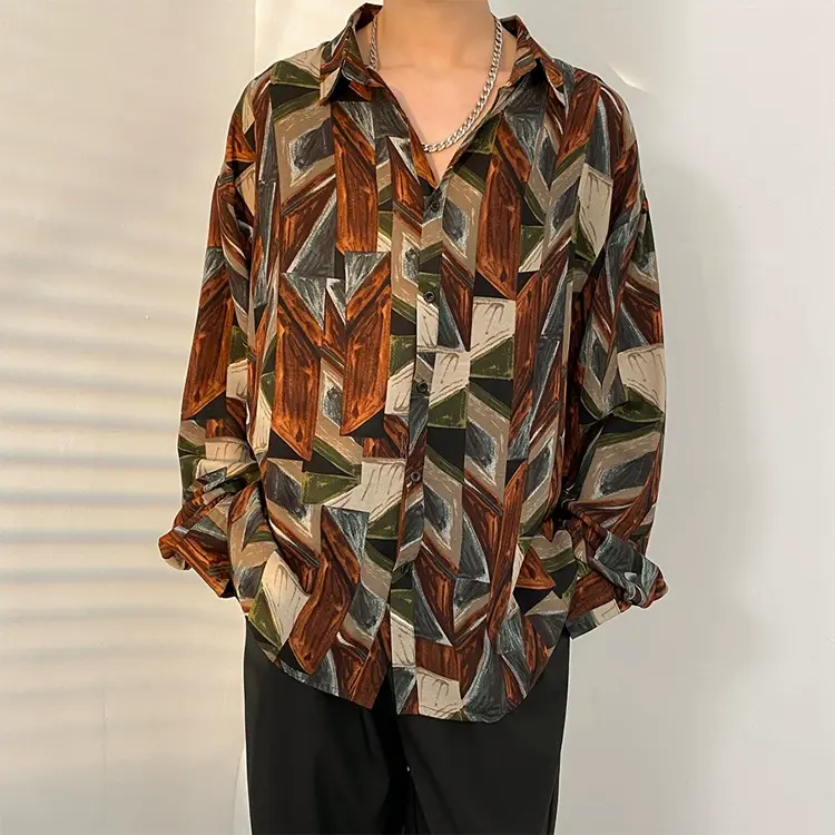 Men's Vintage Print Long Sleeve Button-Up Shirt - Multicolor B - 3XL - image 3