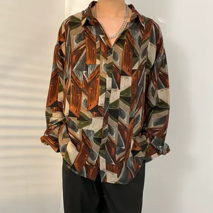Men's Vintage Print Long Sleeve Button-Up Shirt - Multicolor B - 3XL - image 3