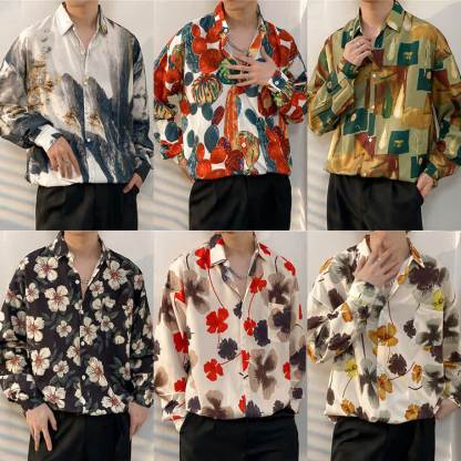Men's Vintage Print Long Sleeve Button-Up Shirt - image 1