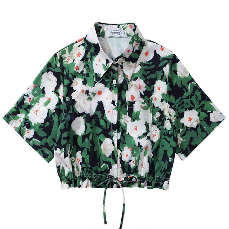 Vintage Print Short Sleeve Button-Up Shirt - Multicolor C - L - image 4