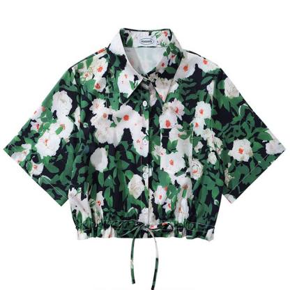 Vintage Print Short Sleeve Button-Up Shirt - Multicolor C - L - image 4