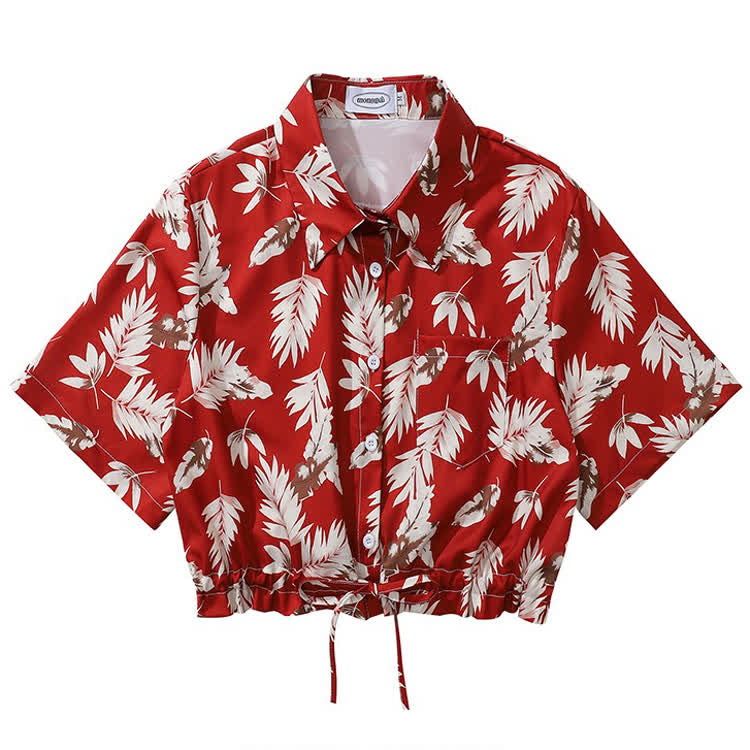 Vintage Print Short Sleeve Button-Up Shirt - Multicolor E - L - image 6