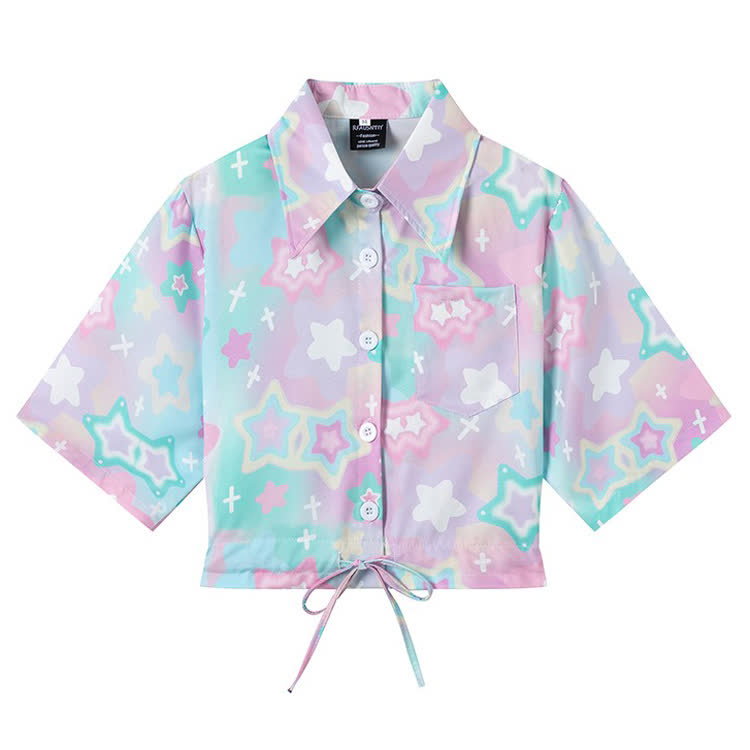 Animal Print Short Sleeve Button-Up Shirt - Multicolor E - L - image 6