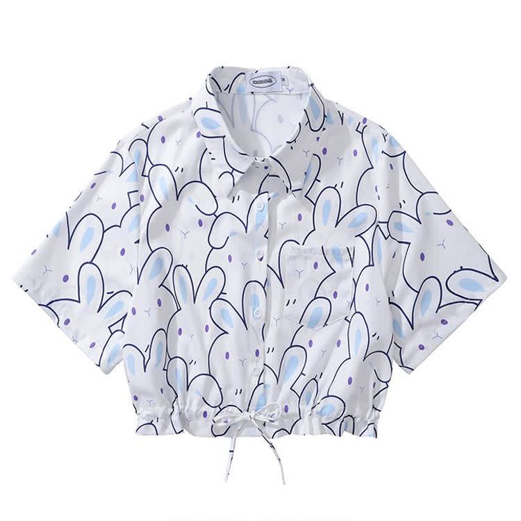 Animal Print Short Sleeve Button-Up Shirt - Multicolor A - L - image 2