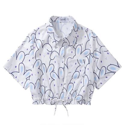 Animal Print Short Sleeve Button-Up Shirt - Multicolor A - L - image 2