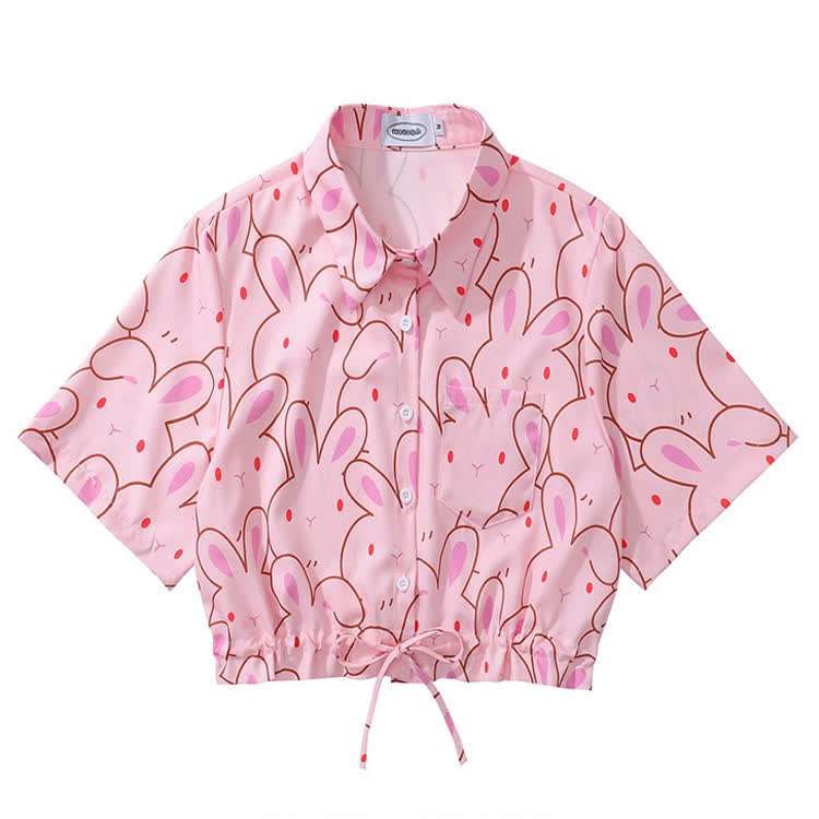 Animal Print Short Sleeve Button-Up Shirt - Multicolor C - L - image 4