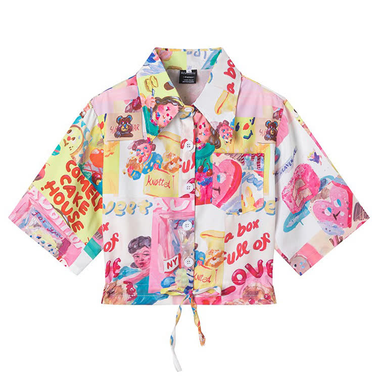 Animal Print Short Sleeve Button-Up Shirt - Multicolor B - L - image 3