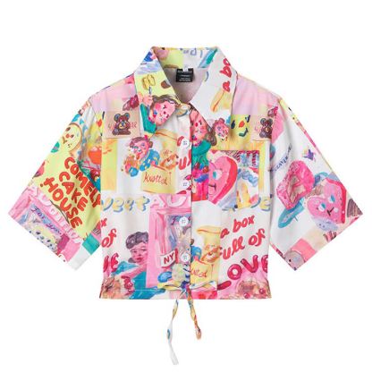 Animal Print Short Sleeve Button-Up Shirt - Multicolor B - L - image 3